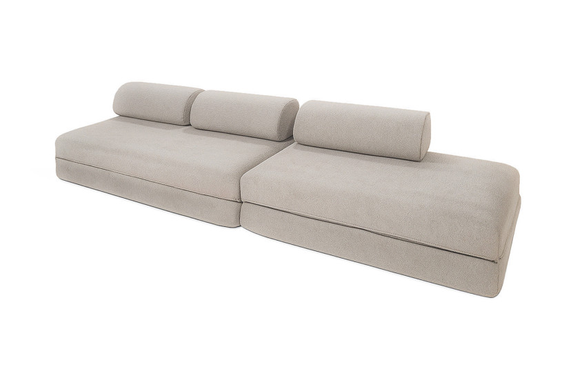 Canapé droit convertible 5 places - Tissu imperméable - Gris
