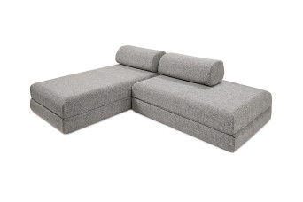 Canapé d'angle convertible 5 places - Tissu tweed - Gris