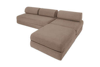 Canapé d'angle convertible 6 places - Tissu lisse - Marron