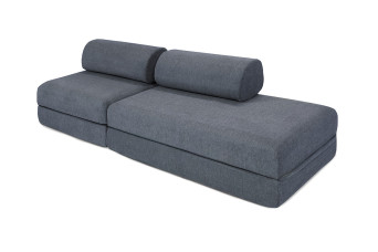 Canapé droit convertible 3 places - Tissu lisse - Bleu
