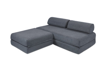 Canapé d'angle convertible 4 places - Tissu lisse - Bleu