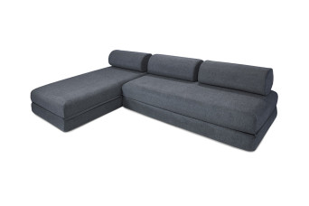 Canapé d'angle convertible 6 places - Tissu lisse - Bleu