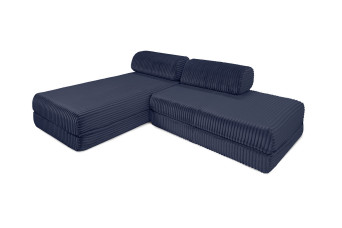 Canapé d'angle convertible 5 places - Velours côtelé XL - Bleu