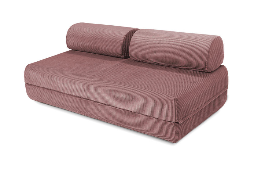 Canapé d'angle convertible 6 places - Velours côtelé - Rose