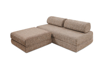Canapé d'angle convertible 4 places - Tissu tweed - Marron