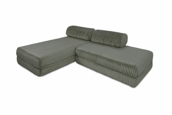 Canapé d'angle convertible 5 places - Velours côtelé XL - Vert