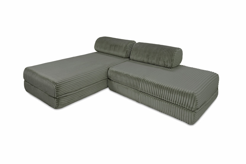 Canapé d'angle convertible 5 places - Velours côtelé XL - Vert