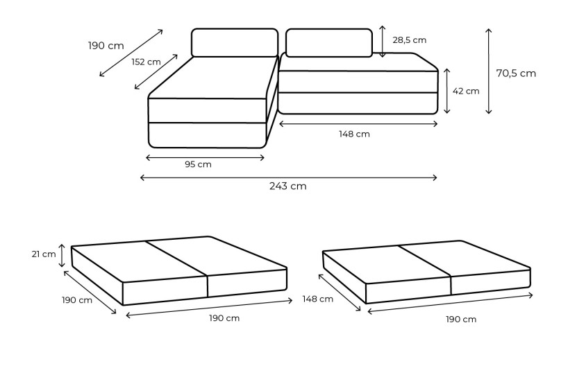Canapé d'angle convertible 5 places - Tissu lisse - Terracotta