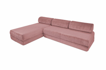 Canapé d'angle convertible 6 places - Velours côtelé XL - Rose