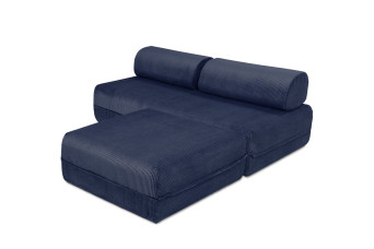 Canapé d'angle convertible 4 places - Velours côtelé - Bleu