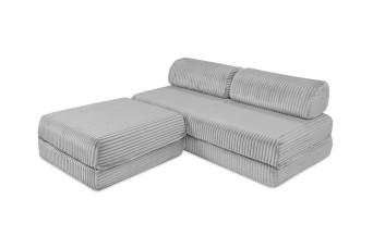 Canapé d'angle convertible 4 places - Velours côtelé XL - Gris clair
