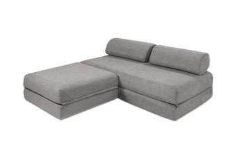 Canapé d'angle convertible 4 places - Tissu lisse - Gris