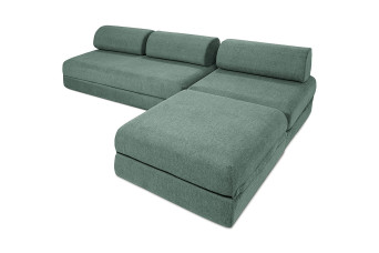 Canapé d'angle convertible 6 places - Tissu lisse - Vert