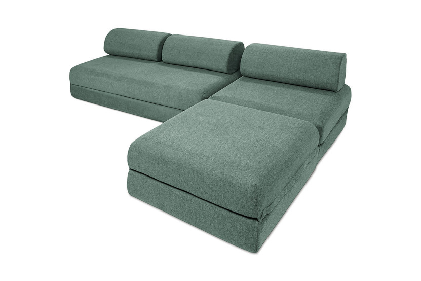 Canapé d'angle convertible 6 places - Tissu lisse - Vert