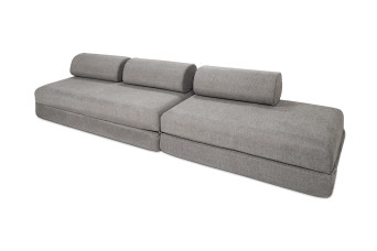 Canapé droit convertible 5 places - Tissu lisse - Gris