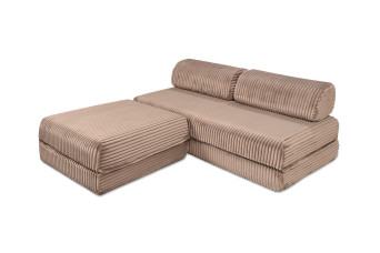 Canapé d'angle convertible 4 places - Velours côtelé XL - Marron
