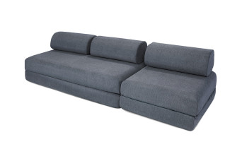 Canapé droit convertible 4 places - Tissu lisse - Bleu