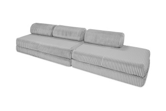 Canapé droit convertible 5 places - Velours côtelé XL - Gris clair