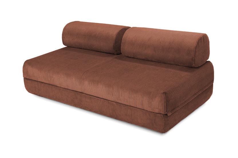Canapé d'angle convertible 6 places - Velours côtelé - Terracotta