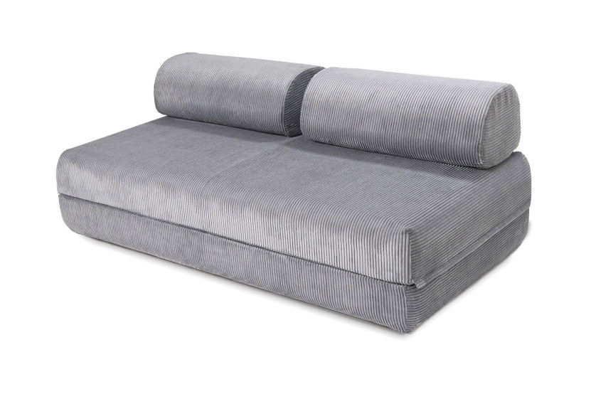 Canapé d'angle convertible 4 places - Velours côtelé - Gris clair