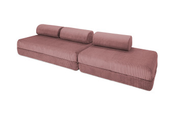 Canapé droit convertible 5 places - Velours côtelé - Rose