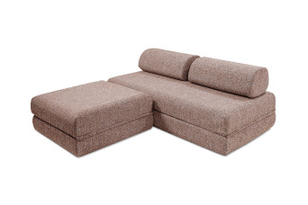 Canapé d'angle convertible 4 places - Tissu tweed - Rouge
