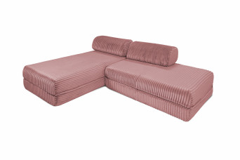 Canapé d'angle convertible 5 places - Velours côtelé XL - Rose