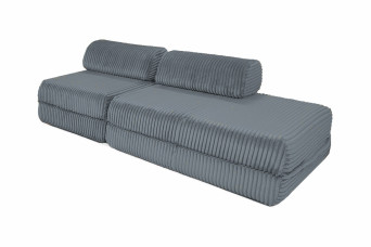 Canapé droit convertible 3 places - Velours côtelé XL - Gris
