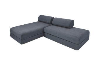 Canapé d'angle convertible 5 places - Tissu lisse - Bleu