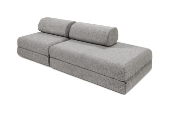 Canapé droit convertible 3 places - Tissu tweed - Gris