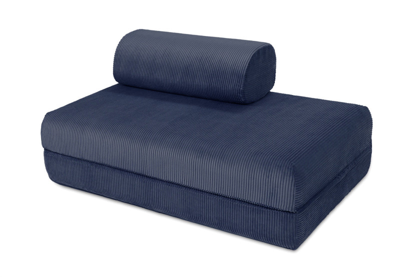 Canapé droit convertible et modulable 2 places - Velours côtelé - Bleu