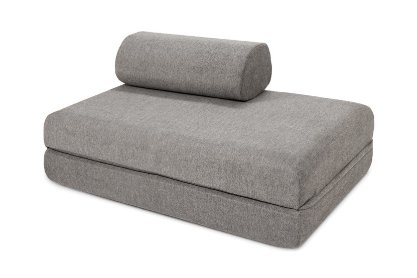 Canapé droit convertible 5 places - Tissu lisse - Gris