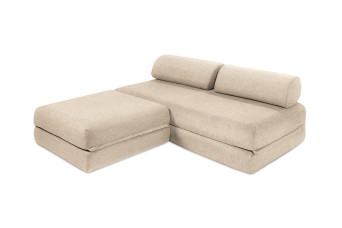 Canapé d'angle convertible 4 places - Tissu lisse - Beige