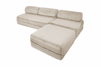 Canapé d'angle convertible 6 places - Velours côtelé XL - Beige