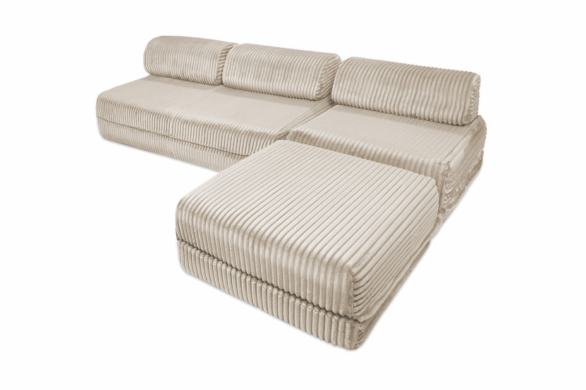Canapé d'angle convertible 6 places - Velours côtelé XL - Beige