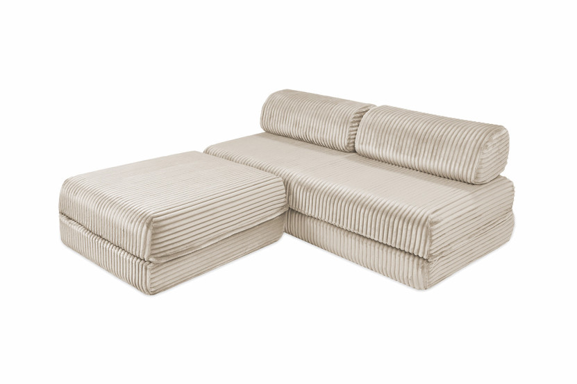 Canapé d'angle convertible 4 places - Velours côtelé XL - Beige