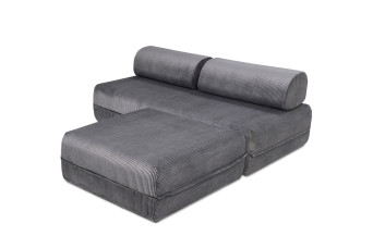 Canapé d'angle convertible 4 places - Velours côtelé - Gris