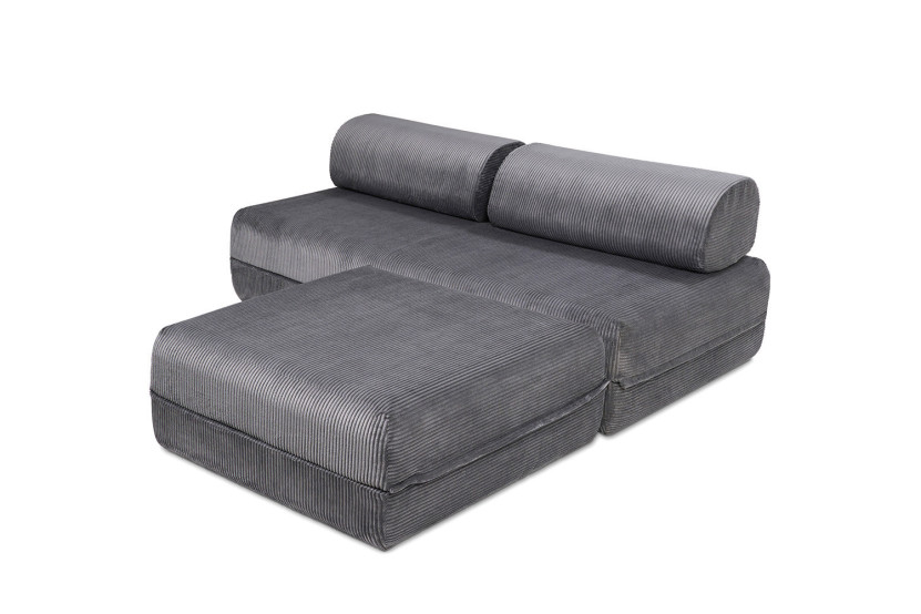 Canapé d'angle convertible 4 places - Velours côtelé - Gris