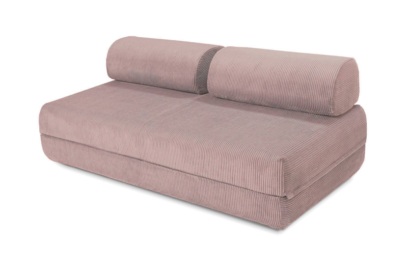 Canapé d'angle convertible 6 places - Velours côtelé - Rose pâle