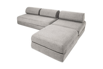 Canapé d'angle convertible 6 places - Tissu lisse - Gris clair