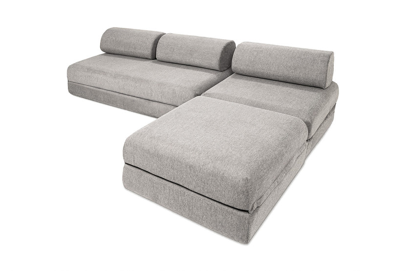 Canapé d'angle convertible 6 places - Tissu lisse - Gris clair
