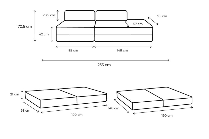 Canapé droit convertible 3 places - Tissu lisse - Vert