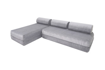 Canapé d'angle convertible 6 places - Velours côtelé - Gris clair