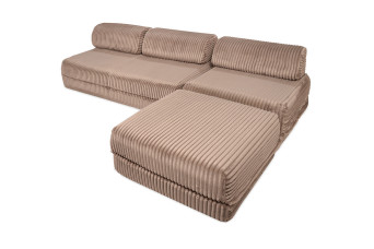 Canapé d'angle convertible 6 places - Velours côtelé XL - Marron