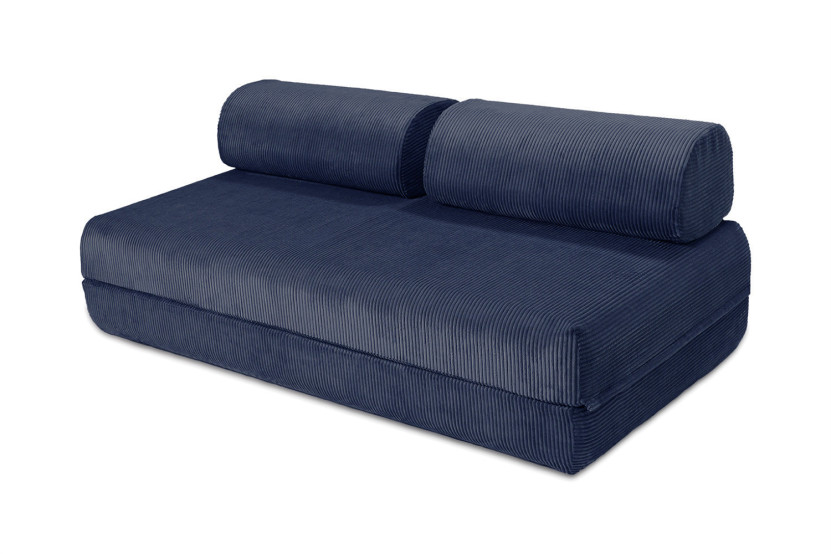 Canapé droit convertible 4 places - Velours côtelé - Bleu