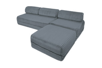 Canapé droit convertible 6 places - Velours côtelé XL - Gris