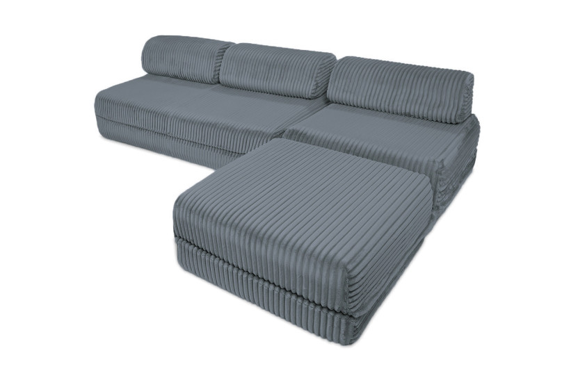 Canapé droit convertible 6 places - Velours côtelé XL - Gris