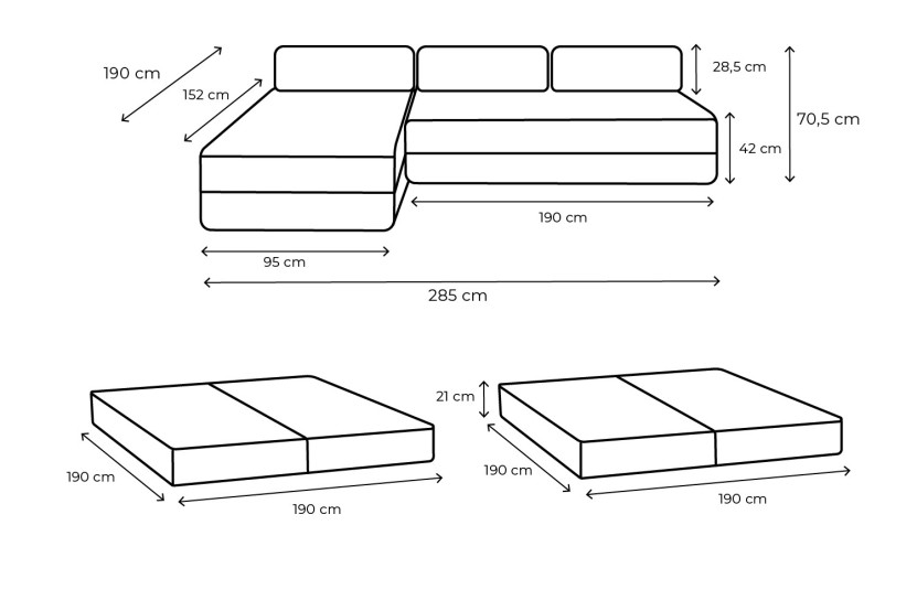 Canapé d'angle convertible 6 places - Tissu lisse - Bleu