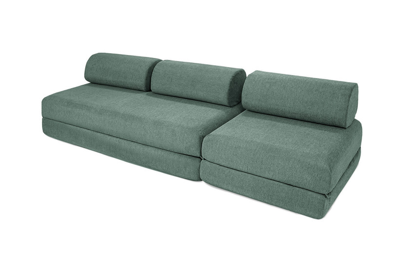 Canapé droit convertible 4 places - Tissu lisse - Vert
