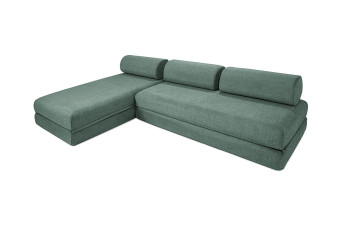 Canapé d'angle convertible 6 places - Tissu lisse - Vert